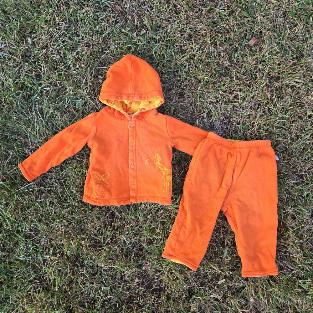 Vintage Oshkosh Baby Orange Sweatshirt Pants Set 3-6 Months Safari Embroidered
